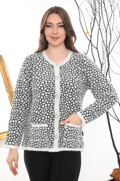 GÖMLEK GALERİSİ Women's Angora Patterned Crew Neck Cardigan Standard Fit (38-50)