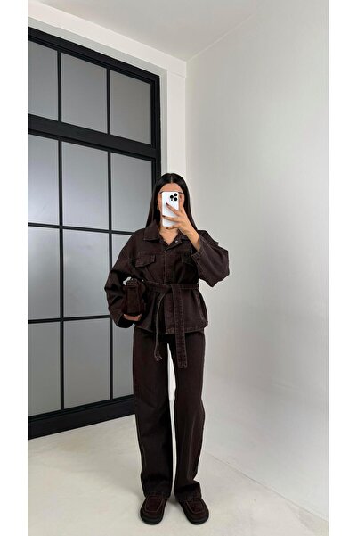 Gaus Acı Kahve Kuşaklı Denim Takım GAUS-00221