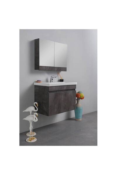 LİVEA Marmol Banyo Dolabı Seti Beton Gri 80 cm