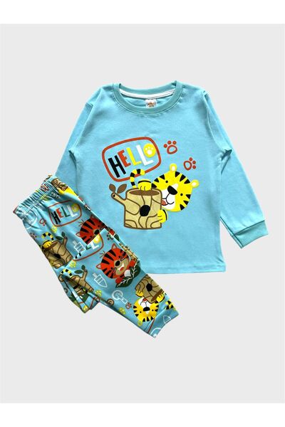 elmas kids Σετ πιτζάμες με μακρυμάνικο μοτίβο μπλε λιονταριού για αγόρια 100%...