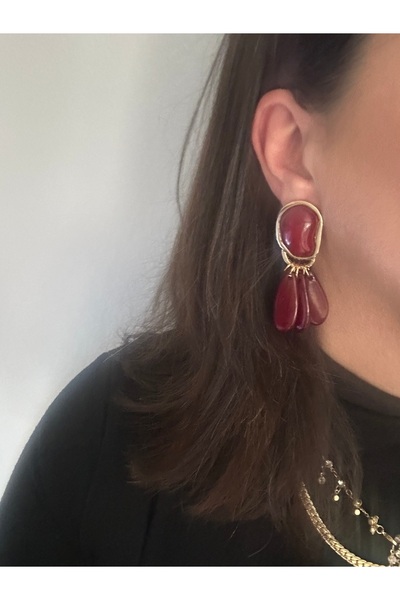 ALS Tasarım Dünyası أقراط متدلية موديل ماركة بلون أحمر كلاريت