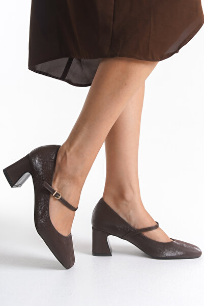 DELSOLERA Women's Brown Satin Thick Heeled Band Detailed Comfortable Daily Ma...