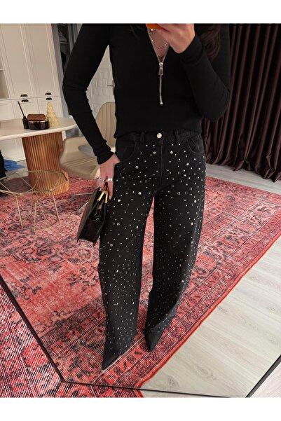 begum mayda Metal Zımbalı , Siyah Mom Jean