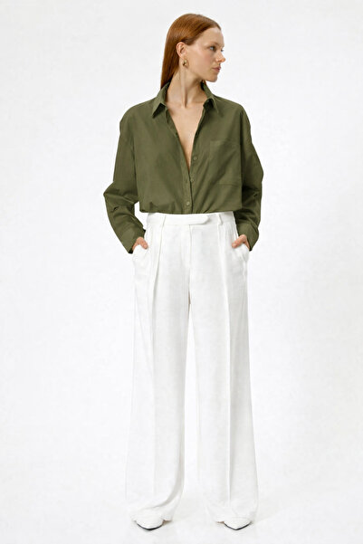 RAMİOR COLLECTION Women's Khaki 100% Linen Relaxed Fit Shirt