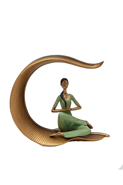 Generic تمثال سيدة في وضعية يوغا خضراء مكون من قطعتين - تماثيل من الراتنج لتز...