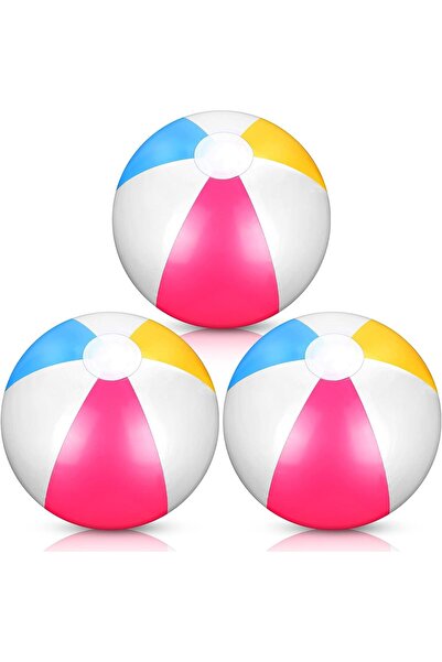 Generic كرة شاطئ قابلة للنفخ من إكسيفور، عبوة من 3 كرات شاطئ كلاسيكية بألوان ...