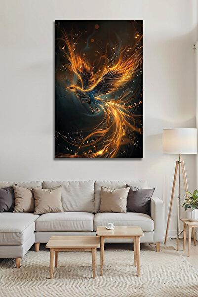 B&G DESIGN Ateş Anka Kuşu Cam Tablo Dekoratif Modern Turuncu Siyah Lüks Salon...