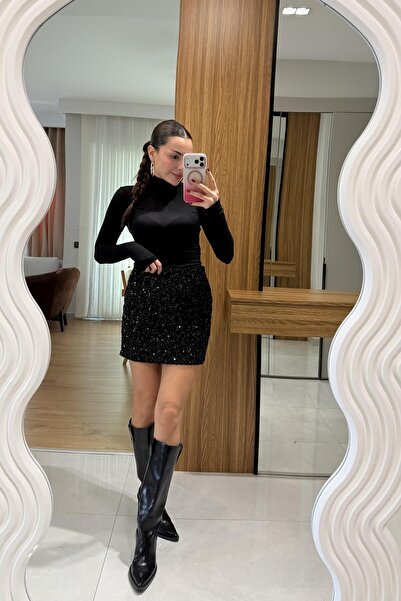 Gizem Ecemiş Jena Siyah Mini Payet Etek