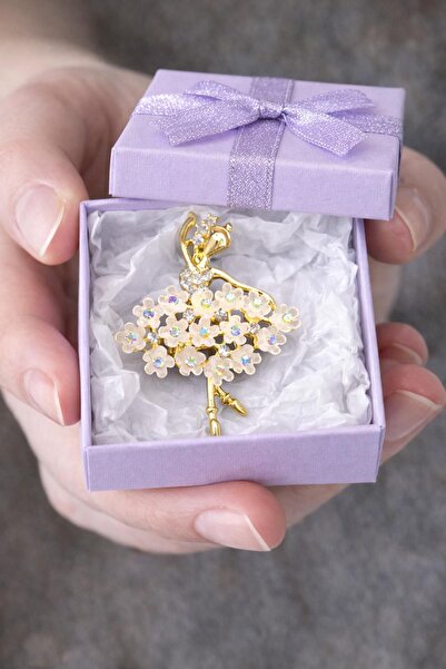 New Obsessions Gold Rengi Kristal Taşlı Balerin Broş