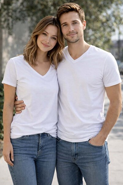 bb butik basic Bay Unisex Molded V-Neck Basic T-Shirt M5469