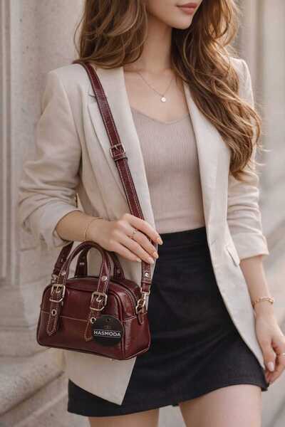 HAS MODA Women's Leather-Look Buckle Daily Hand and Shoulder Bag