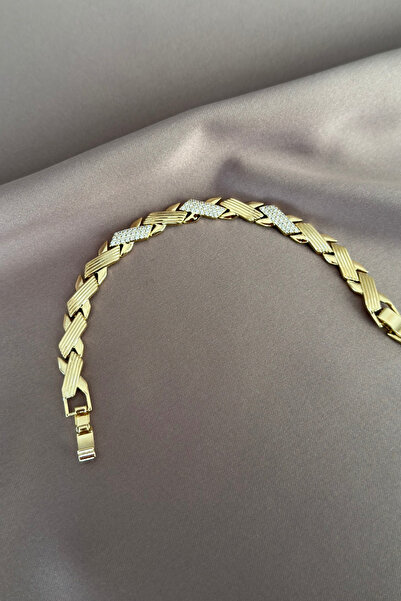 laria jewelry Xuping Örgü Modeli Taşlı Altın Kaplama Bileklik