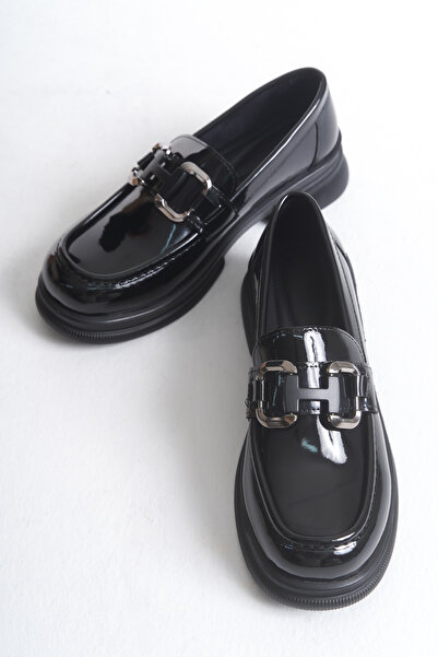 DELSOLERA Women's Black Patent Leather Daily Stylish Casual Stainless Buckle ...