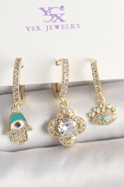 shopwave النحاس الذهب اللون الزركون حجر فاطمة الأم اليد البرسيم الشكل العين ا...