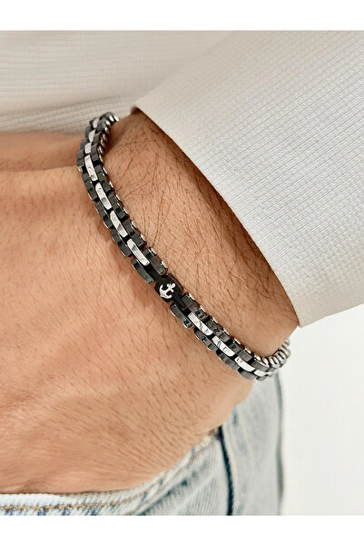 FERRO سوار رجالي من الفولاذ الفضي والأسود FRJ10107A-J مع ضمان لمدة عامين لا ي...