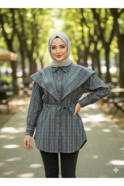 Gülsoy GÜLSOY-ekoseli pelerinli TUNİK