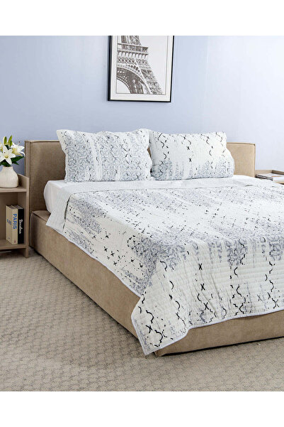 REDTAG Grey 3 Piece Geometric Printed Quilt (Double Size)