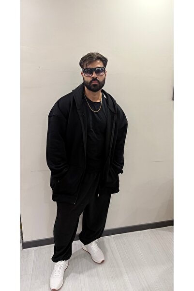 Bas Body FitnessWear Siyah Rengi Battal Büyük Beden Fermuarlı Geniş Kalıp Ove...