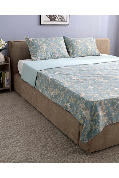 REDTAG Blue 3 Piece Botanical Printed Duvet Cover (King Size)