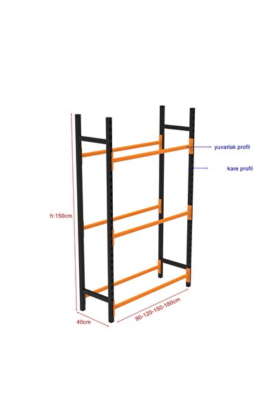 RafBurada 3 Katlı Lastik İstifleme Rafı, Mini Rack 40x180 cm-150 cm