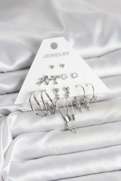 shopwave طقم أقراط نسائية مكون من 6 قطع بلون نحاسي فضي