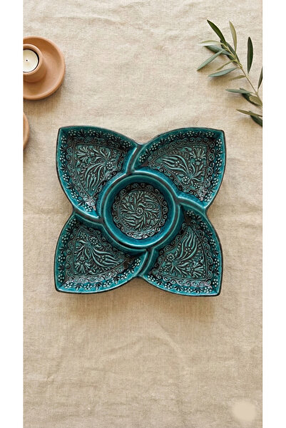 Zera Dizayn Zera Kabartmalı Dantel Desenli Seramik Çok Bölmeli Çerezlik– Kahv...