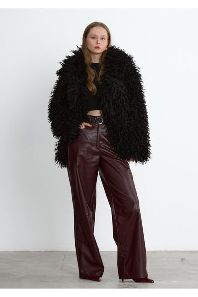 LADYA COLLECTION سترة من فرو الغراب الأسود