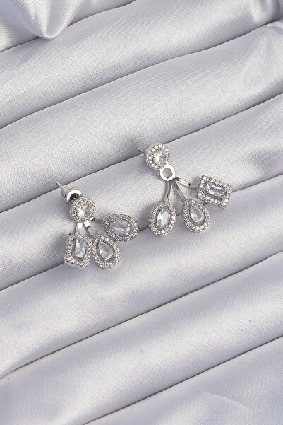 shopwave أقراط نحاسية فضية اللون بحجر الزركون بتصميم هندسي