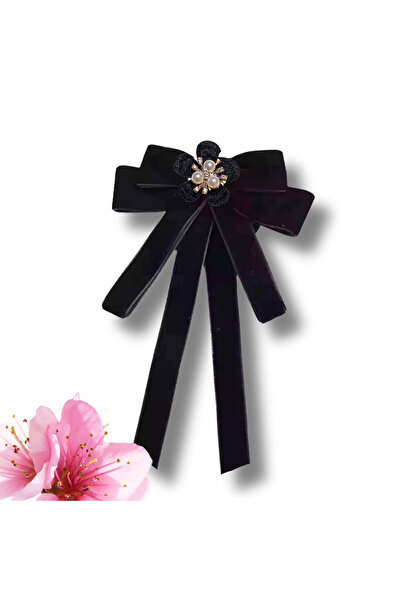 pegu baby collection LUXURY SİYAH KADİFE KURDELE İNCİLİ ÇİÇEKLİ YAKA BROŞ,PAP...