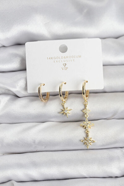 shopwave طقم أقراط نسائية من النحاس الأصفر مكون من 3 قطع من موديل بولار ستار