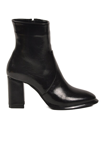 AYAKMOD Black Wrinkled Fleece Zippered Women's Heeled Boots 878601 Z