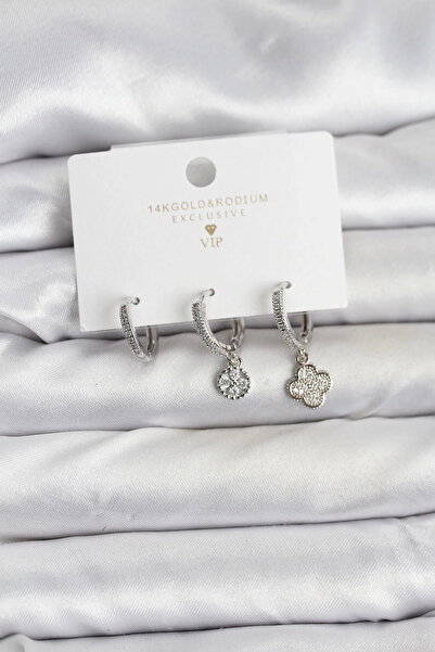 shopwave طقم أقراط نسائية من النحاس الفضي موديل 3 قطع