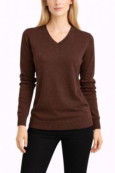 CRALİCHE Women's V-Neck Knitwear Sweater-Straight Cut Stylish Sweater-Thin Kn...