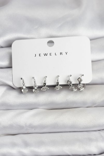 shopwave Silver Rk Pirinç Yıldız Moi Women's Earring Set