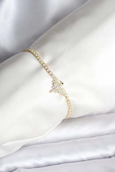 shopwave Anka Kuşu Model Zirkon Taşlı Gold Renk Pirinç Su Yolu Kadın Bileklik