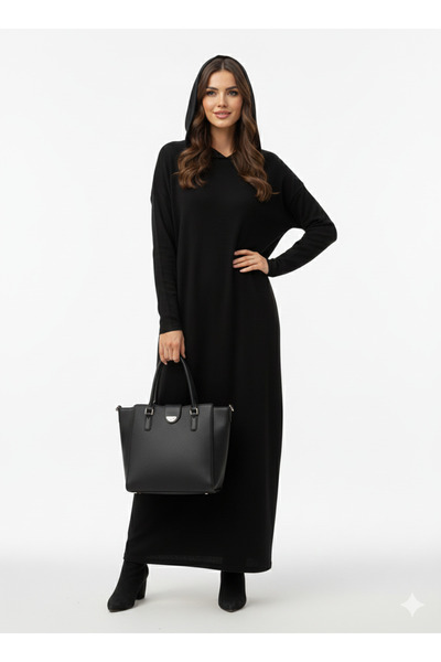 Cb Made In Italy İtalyan Finery - Kapüşonlu Salaş Maxi Boy Triko Elbise