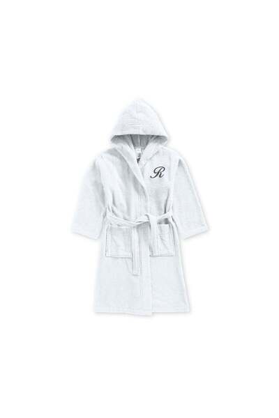 BYFT Daffodil Kids Hooded Bathrobe | Monogrammed Letter 'R' | Soft Cotton Com...