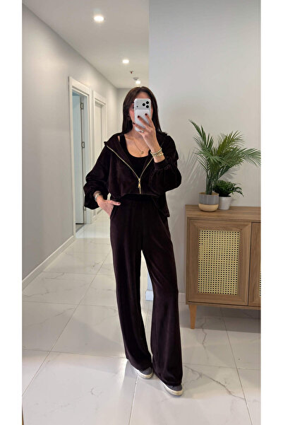 BİRCANÇİL Set de catifea triplu Melodi Brown