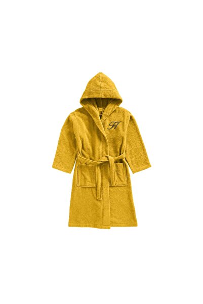 BYFT Daffodil Kids Hooded Bathrobe | Monogrammed Letter 'H' | Soft Cotton Com...