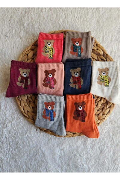 EFİLACCESSORİES 8 Lİ AYICIKLI RENKLİ ATKILI KADIN ÇORAP