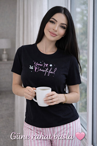 sleeproom Set de pijamale din poliviscos cu imprimeu „You're Beautiful” pentr...