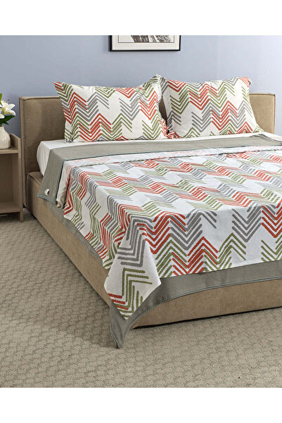 REDTAG Grey 4 Piece Printed Quilt Set (Double Size)