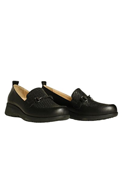 Platin Black Leather Women's Comfort Casual Shoes
