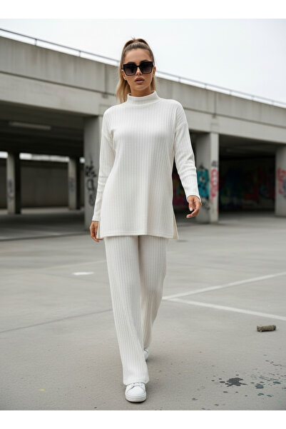 New Now Women's Loose Fit Half Turtleneck Tunic and Bottom Top Set with Elast...