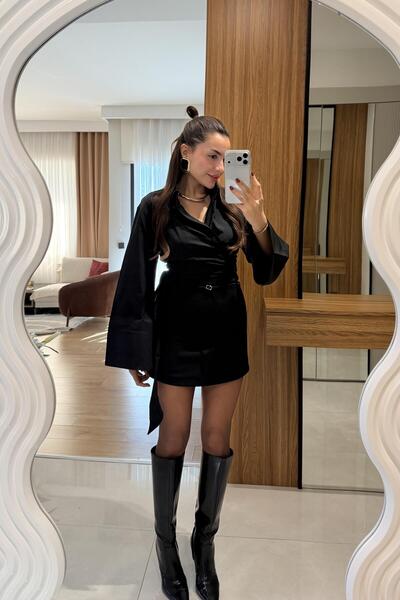 Gizem Ecemiş Ruana Siyah İnce Kemerli Şort Etek