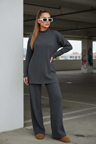 New Now Women's Loose Fit Half Turtleneck Tunic and Bottom Top Set with Elast...