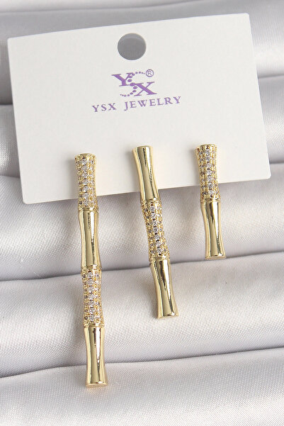 shopwave النحاس الذهب اللون الزركون حجر الخيزران نموذج 3 قطعة مجموعة الأقراط ...