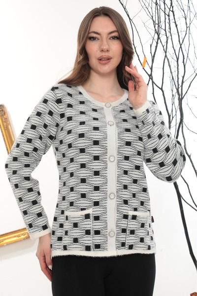GÖMLEK GALERİSİ Women's Angora Patterned Crew Neck Cardigan Standard Fit (38-50)