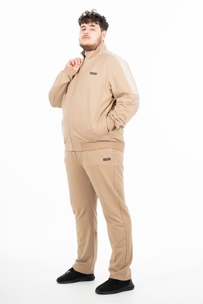MARATON Plus Size Men's Mock Neck Straight Leg Mink Tracksuit Set