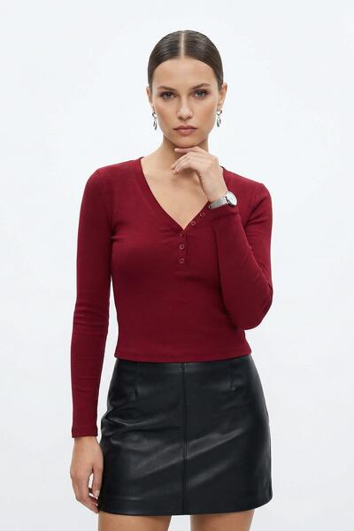 Rays 8299A V-Neck Buttoned Badi Burgundy